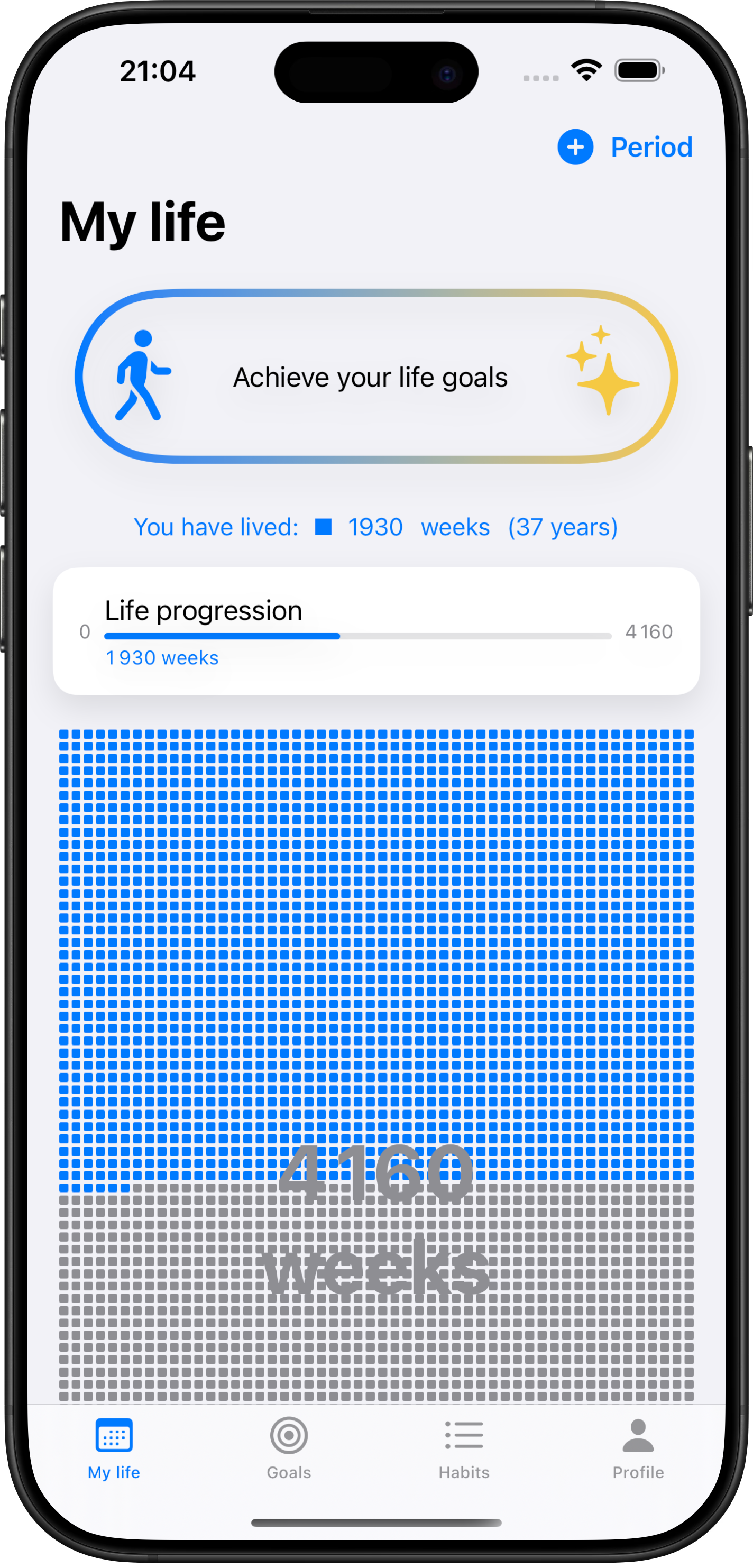 WeeksLife App Main Screen